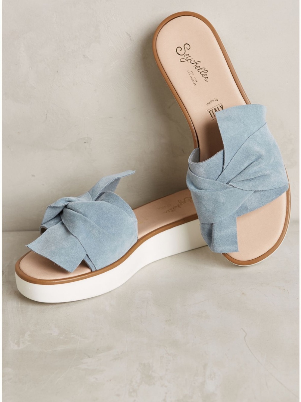 Seychelles Light Blue Suede Knot Platform Slide Sandals